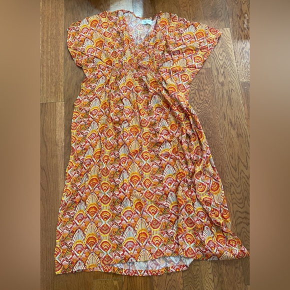 Anthropologie Rujuta Sheth Marie Cinch Kaftan Dress Red Ikat - Picture 1 of 10